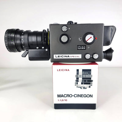 Leicina Special with Schneider Optivaron f1.8/6-66mm (Leicinamatic Power Zoom, Auto Exposure), additional Macro Lens Cinegon 1:1,8/10 Super 8 Cameras Leicina 