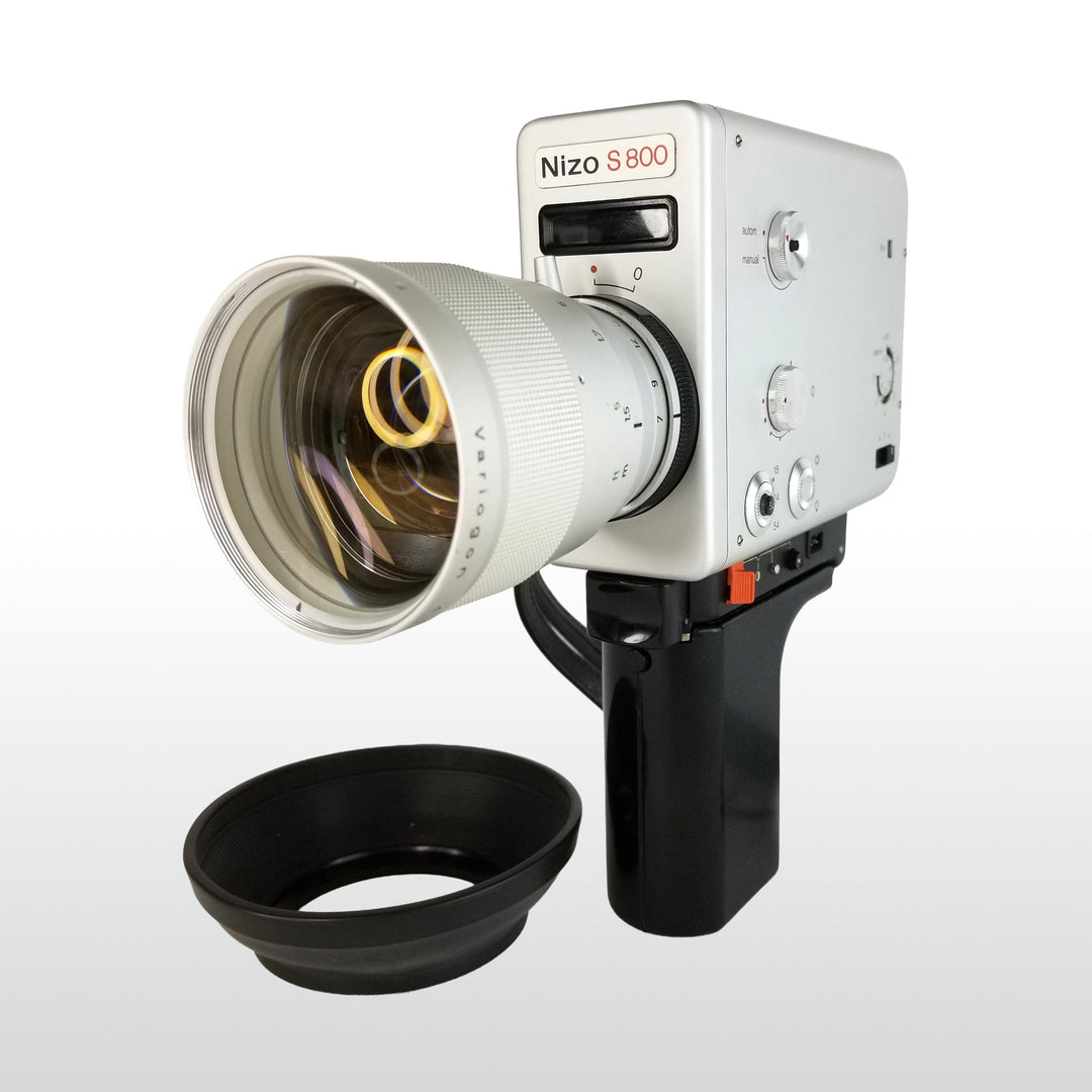 Professionally serviced Nizo S800 Super 8 film camera, available from MonsterFlipsUSA for shooting Super 8 film.